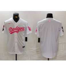 Men Los Angeles Dodgers Blank White Pink Vin  26 Kobe Patch Stitched Baseball Jersey