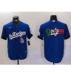 Men Los Angeles Dodgers Blue Team Big Logo City Connect Cool Base Stitched Baseball Jersey 7