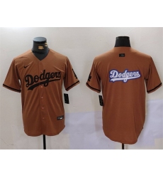 Men Los Angeles Dodgers Team Big Logo Brown Cool Base With Patch Stitched Baseball Jerseys