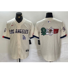 Men Los Angeles Dodgers Team Big Logo Cream Stitched Baseball Jersey 001