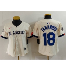 Women Los Angeles Dodgers 18 Yoshinobu Yamamoto Cream Stitched Jersey