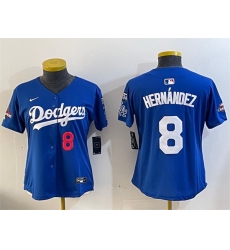 Women Los Angeles Dodgers 8 Enrique Hernandez Royal 2024 World Series Champions With Fernando Memorial Patch Alternate Limited Stitched Baseball Jersey 28R