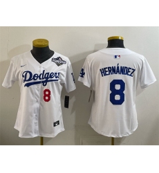 Women Los Angeles Dodgers 8 Enrique Hernandez White 2025 World Series Home Limited Stitched Baseball Jersey 