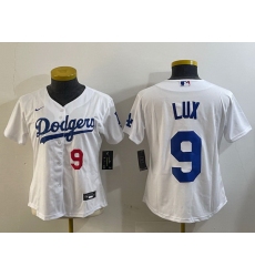 Women Los Angeles Dodgers 9 lux White Cool Base Stitched Baseball Jersey 3