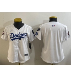 Women Los Angeles Dodgers Blank White 2024 World Series Champions With Fernando Memorial Patch Home Limited Stitched Baseball Jersey 28Run Small 29