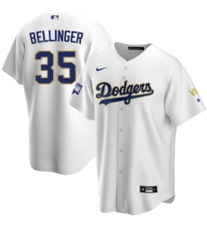 Women Los Angeles Dodgers Cody Bellinger 35 Championship Gold Trim White Limited All Stitched Cool Base Jersey