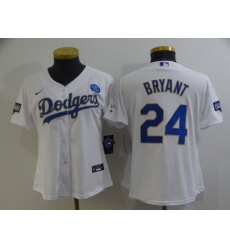 Women Los Angeles Dodgers Front 8 Back 24 Kobe Bryant White Gold Championship Cool Base Stitched Jersey