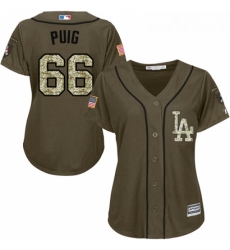 Womens Majestic Los Angeles Dodgers 66 Yasiel Puig Authentic Green Salute to Service MLB Jersey