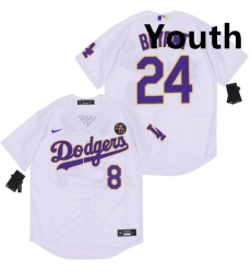 Youth Dodgers Front 8 Back 24 Kobe Bryant White Purple Cool Base Stitched MLB Jersey