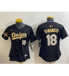 Youth Los Angeles Dodgers 18 Yoshinobu Yamamoto Black Gold 2025 World Series Champions Patch Limited Stitched Baseball Jersey