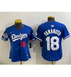 Youth Los Angeles Dodgers 18 Yoshinobu Yamamoto Royal 2025 World Series Champions Patch Limited Stitched Baseball Jersey