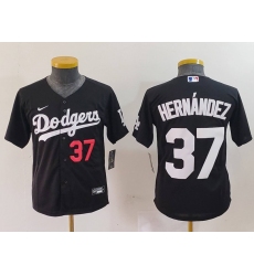 Youth Los Angeles Dodgers 37 Teoscar Hernandez Black Stitched Baseball Jersey 2