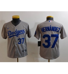 Youth Los Angeles Dodgers 37 Teoscar Hernandez Grey Stitched Baseball Jersey 3