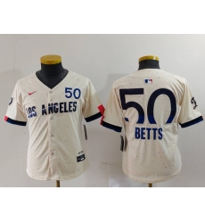 Youth Los Angeles Dodgers 50 Mookie Betts Cream 2024 City Connect Limited Stitched Baseball Jersey 5