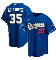 Youth Los Angeles Dodgers Cody Bellinger 35 Championship Gold Trim Blue Limited All Stitched Flex Base Jersey