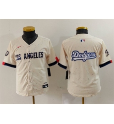 Youth Los Angeles Dodgers Team Big Logo Cream 2024 City Connect Limited Stitched Baseball Jersey 1