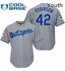 Youth Majestic Los Angeles Dodgers 42 Jackie Robinson Authentic Grey Road 2017 World Series Bound Cool Base MLB Jersey