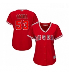 Womens Los Angeles Angels of Anaheim 53 Trevor Cahill Replica Red Alternate Baseball Jersey 