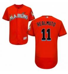 Mens Majestic Miami Marlins 11 J T Realmuto Orange Alternate Flex Base Authentic Collection MLB Jersey