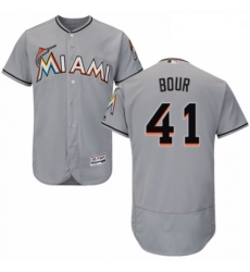 Mens Majestic Miami Marlins 41 Justin Bour Grey Road Flex Base Authentic Collection MLB Jersey