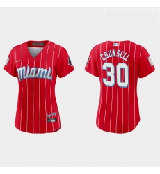 Miami Marlins 30 Craig Counsell Women Nike 2021 City Connect Authentic MLB Jersey Red