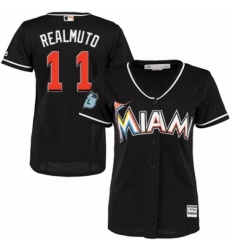 Womens Majestic Miami Marlins 11 J T Realmuto Replica Black Alternate 2 Cool Base MLB Jersey 