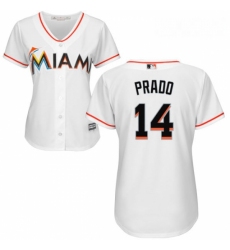 Womens Majestic Miami Marlins 14 Martin Prado Authentic White Home Cool Base MLB Jersey