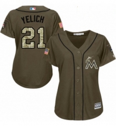 Womens Majestic Miami Marlins 21 Christian Yelich Replica Green Salute to Service MLB Jersey