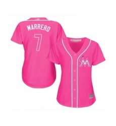 Womens Miami Marlins 7 Deven Marrero Replica Pink Fashion Cool Base Baseball Jersey 