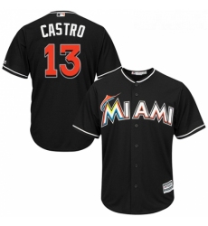 Youth Majestic Miami Marlins 13 Starlin Castro Replica Black Alternate 2 Cool Base MLB Jersey 