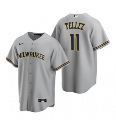 Men Milwaukee Brewers 11 Rowdy Tellez Grey Cool Base Stitched Jerse