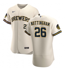 Men Milwaukee Brewers 26 Jacob Nottingham Men Nike Cream Home 2020 Flex Base Player MLB Jersey