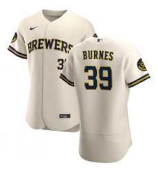 Men Milwaukee Brewers 39 Corbin Burnes Men Nike Cream Home 2020 Flex Base Player MLB Jersey