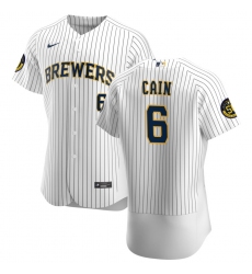 Men Milwaukee Brewers 6 Lorenzo Cain Men Nike White Home 2020 Flex Base Player MLB Jersey