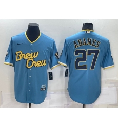 Men Milwaukee Brewers 71 Josh Hader 2022 Powder Blue City Connect Flex Base Stitched Jersey