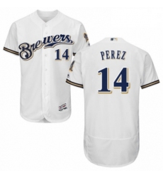 Mens Majestic Milwaukee Brewers 14 Hernan Perez Navy Blue Alternate Flex Base Authentic Collection MLB Jersey