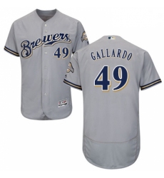 Mens Majestic Milwaukee Brewers 49 Yovani Gallardo Grey Road Flex Base Authentic Collection MLB Jersey