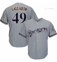 Mens Majestic Milwaukee Brewers 49 Yovani Gallardo Replica Grey Road Cool Base MLB Jersey 