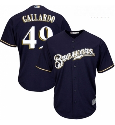 Mens Majestic Milwaukee Brewers 49 Yovani Gallardo Replica Navy Blue Alternate Cool Base MLB Jersey 