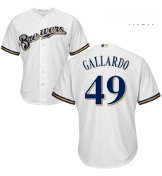 Mens Majestic Milwaukee Brewers 49 Yovani Gallardo Replica White Home Cool Base MLB Jersey 