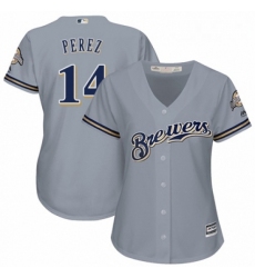 Womens Majestic Milwaukee Brewers 14 Hernan Perez Replica Grey Road Cool Base MLB Jersey 