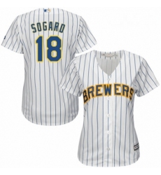 Womens Majestic Milwaukee Brewers 18 Eric Sogard Replica White Home Cool Base MLB Jersey 