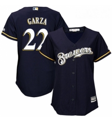 Womens Majestic Milwaukee Brewers 22 Matt Garza Replica Navy Blue Alternate Cool Base MLB Jersey