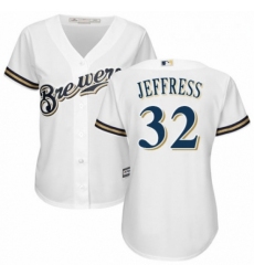 Womens Majestic Milwaukee Brewers 32 Jeremy Jeffress Replica White Alternate Cool Base MLB Jersey 