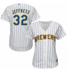 Womens Majestic Milwaukee Brewers 32 Jeremy Jeffress Replica White Home Cool Base MLB Jersey 