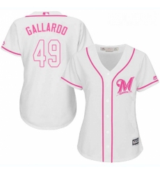 Womens Majestic Milwaukee Brewers 49 Yovani Gallardo Replica White Fashion Cool Base MLB Jersey 