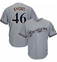 Youth Majestic Milwaukee Brewers 46 Corey Knebel Replica Grey Road Cool Base MLB Jersey 