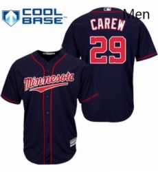 Mens Majestic Minnesota Twins 29 Rod Carew Replica Navy Blue Alternate Road Cool Base MLB Jersey