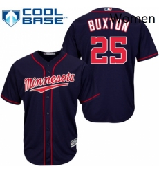 Womens Majestic Minnesota Twins 25 Byron Buxton Replica Navy Blue Alternate Road Cool Base MLB Jersey