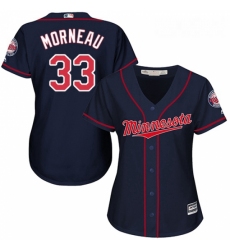 Womens Majestic Minnesota Twins 33 Justin Morneau Replica Navy Blue Alternate Road Cool Base MLB Jersey